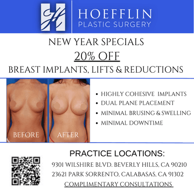 New Year Specials. Get 20% off any breast augmentation, lift, or reduction procedure through February. Call our offices to learn more!