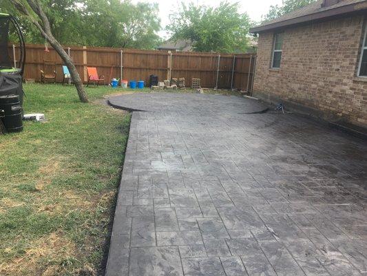 Stamped concrete on the patio.