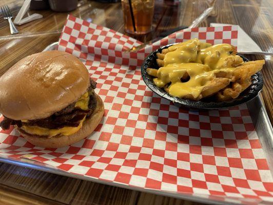 Bacon Pimento Burger cheese fries