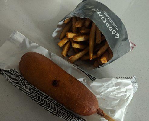 Corn dog with small wild fry