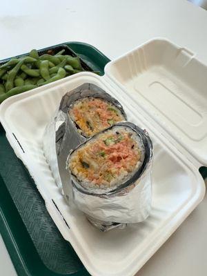 Spicy Tuna Poke Burrito and Edamame