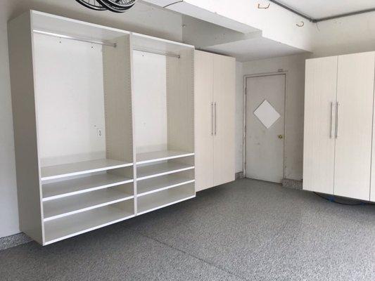 White Chocolate cabinets with clothing rods for extra storage.