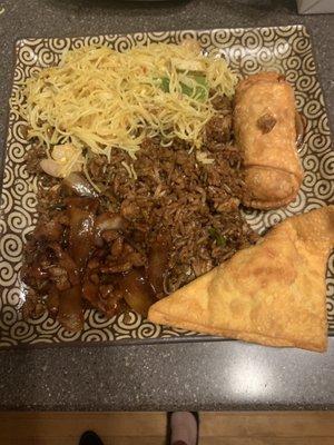 Chicken fried rice Singapore noodles Mongolian beef egg rolls crab Rangoon