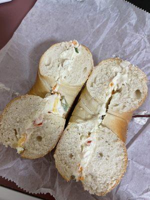 Sesame Bagel with Veggie Cream Cheese $3.50