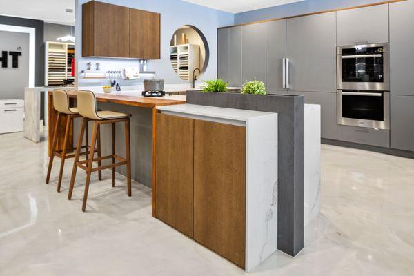 A new Modern design kitchen in our renewed Westchester Showroom.