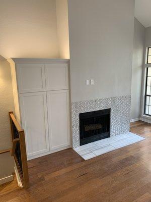 Custom builtin, floor and fireplace surround tile