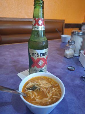 The fideo bowls with a XX beer.  Beer was nice and cold and the fideo was flavorful.