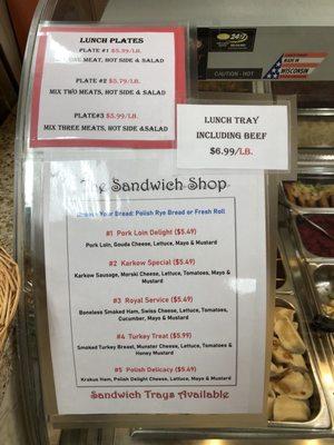 Lunch hot plates and sandwich menu 7/21