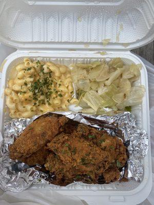 fried chicken cabbage MAC AND CHEESE