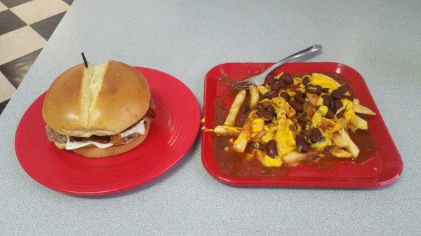 Bacon Cheeseburger with Chili Cheese Fries! Awesome!!!