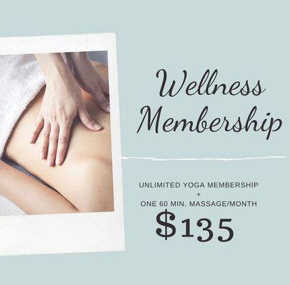 Take care of your body the right way! Unlimited Yoga and a monthly massage.