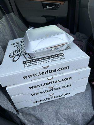 4 boxes of Terita's Pizza and Garlic Bread with Cheese