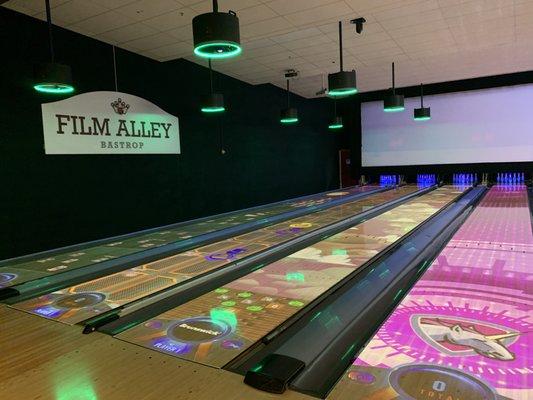 Film Alley Bastrop has Texas' ONLY SPARK lanes -- interactive bowling with action-tracking down the lane.