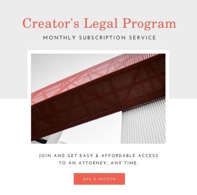 The Creators' Legal Program helps creative people get a handle on legal stuff for an affordable monthly fee.