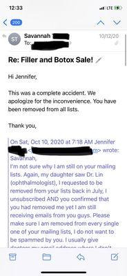 Email from 2020 confirming I've been removed for the 3rd time