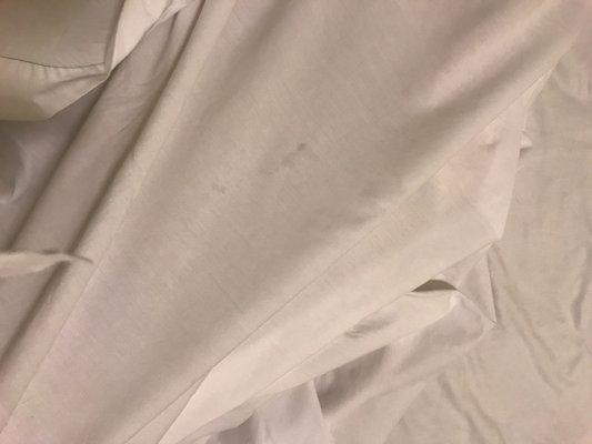 The sheets have stains all over them, though none look fresh.