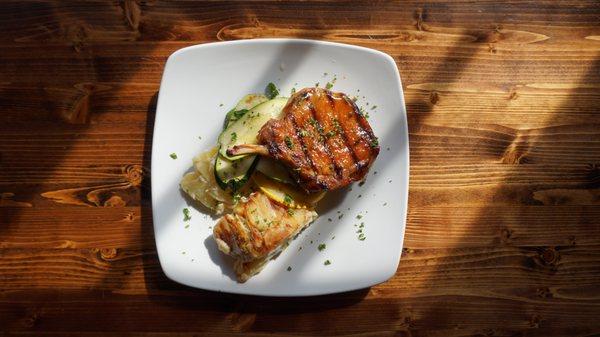 Glazed mustard pork chop.