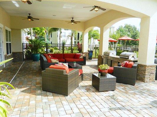 Our poolside lanai is a great place to enjoy the outdoors in the shade. Complete with ceiling fans.