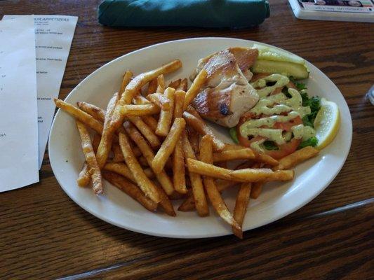 $13 grilled tuna, out of Gluten free bread so went bunless, added clam chowder $2.99.  All very tasty!