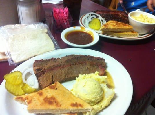 Brisket plate and rib plate with pan de campo.