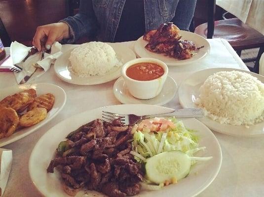 Love their food ! white rice , beans, baked chicken , pepper steak with salad & plantains .