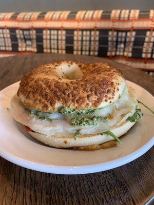 This new Turkey Provolone on Asiago is amazing! Comes with arugula, roasted tomatoes, and herb spread... very yummy!