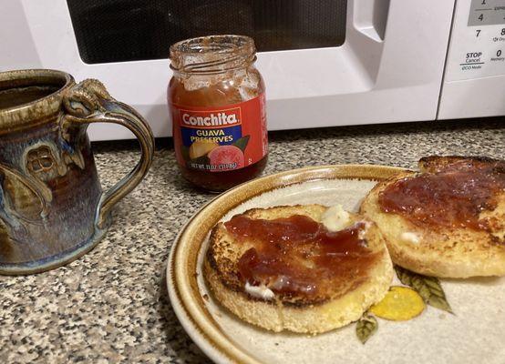 Conchita's Guava Preserves + Gluten Free English Muffin + Starbucks French Roast Coffee! NYC.