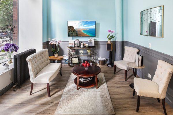 Reception area with complementary beverages