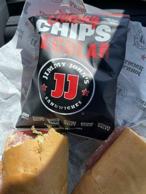 Sandwich and chips from Jimmy John's