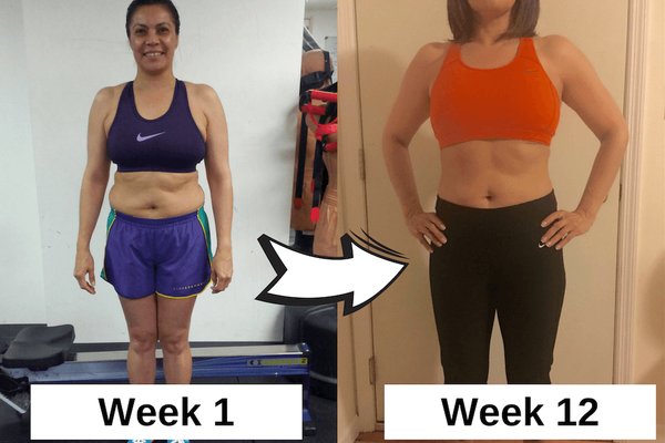 Maria's awesome 12-Week Transformation. She wanted her belly gone and that's exactly what we did.