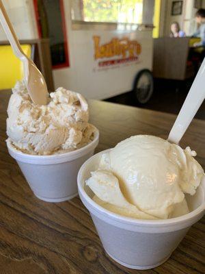 Apple pie on the left, hazelnut coffee on the right.