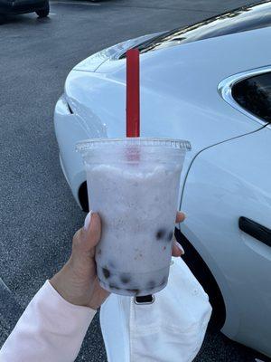 Taro Boba tea, disappointing. Very watery and icy, barely purple