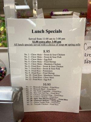 Lunch special pricing as of 12/2022. Available after lunch hours!