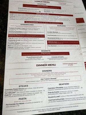 Lunch and dinner menu 7/23/22