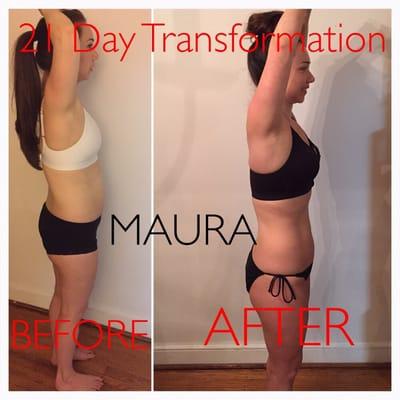 Check out our latest transformation winner, Maura. In 21 days, she lost 4.6% body fat and 10lbs. What an inspiration she is!!! WELL DONE!!!