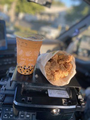 Thai tea and crispy chicken