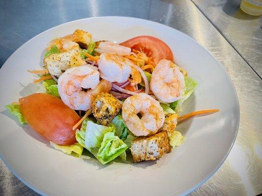 House salad with added shrimp