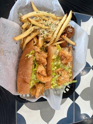 Fried Shrimp Po'boy and garlic Parmesan fries