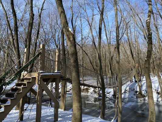 Suspended bridge, really slippery after snowfall