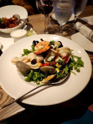 Chilled Seafood Salad with Calamari of Unusual Size and no seasoning