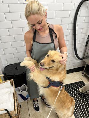 Getting a self service wash at pet supermarket