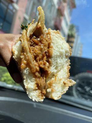 Inside the jackfruit po'boy