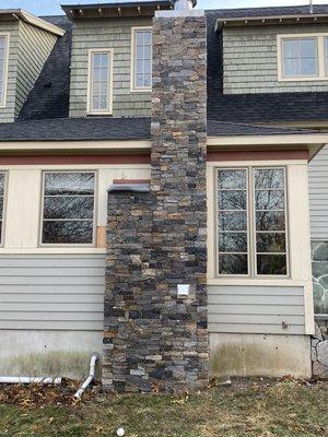 Chimney Stone Veneer in Arlington,MA  stone Brand #stoneyard.com  style #bostonblendlegde