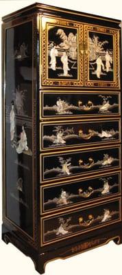 Black Laquer Oriental Lingerie Armoire / Cabinet