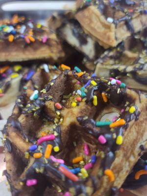 Pre-done protein waffle pops.