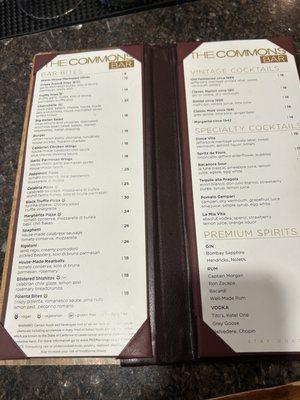 Bar food menu