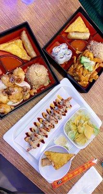 Orange Chicken Bento Box, Coconut Shrimp with Honey Walnut Bento Box