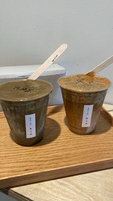 Hojicha black sesame and black sesame cream top