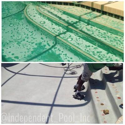 Before and after pool refinish.