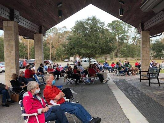 Outdoor socially distant Christmas Eve service.